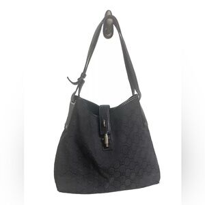 Gucci Authentic  Monogram Black GG Cloth Shoulder Bag Vintage